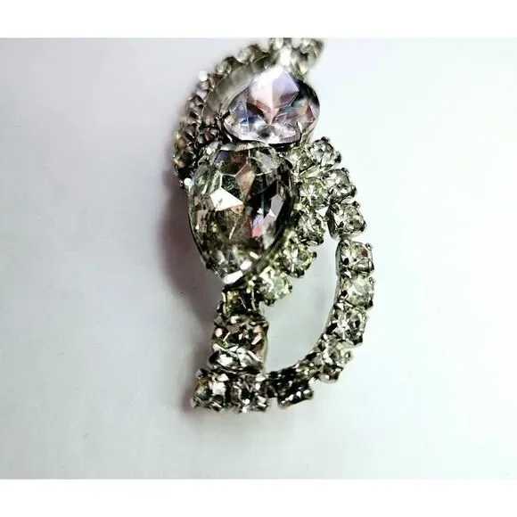 Vintage Large Icy Clear Rhinestone Openwork Prong Set Silver Tone Brooch Pin - Picture 4 of 9